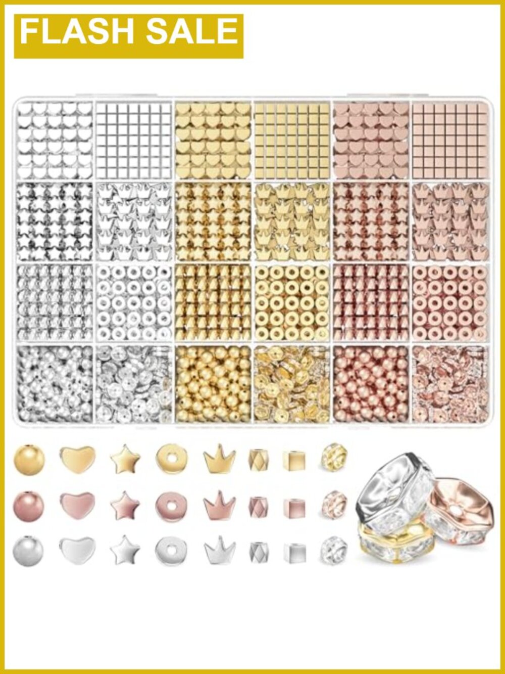 1740 Piece Beads Kit 8 Shapes Friendship Bracelet Making Supplies Gold